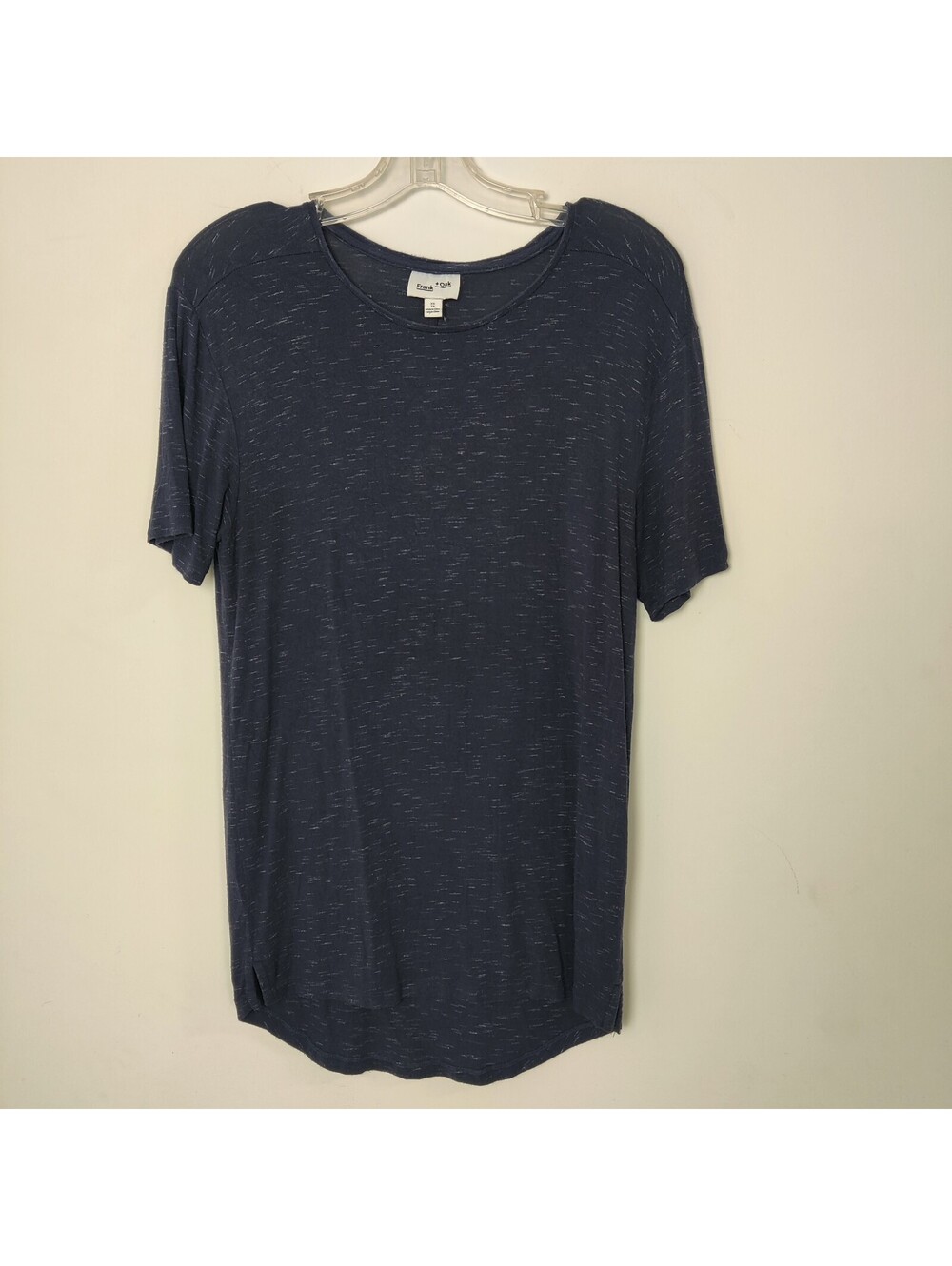 Frank + Oak Heathered Slate Blue Curved Hem Rayon Knit T-Shirt Tee XS